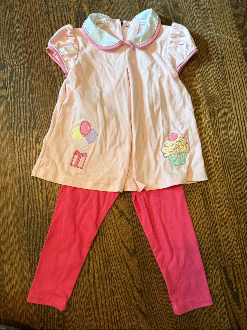Toddler Girls Pink Cupcake & Balloon Pajama Set with Bright Pink Leggings